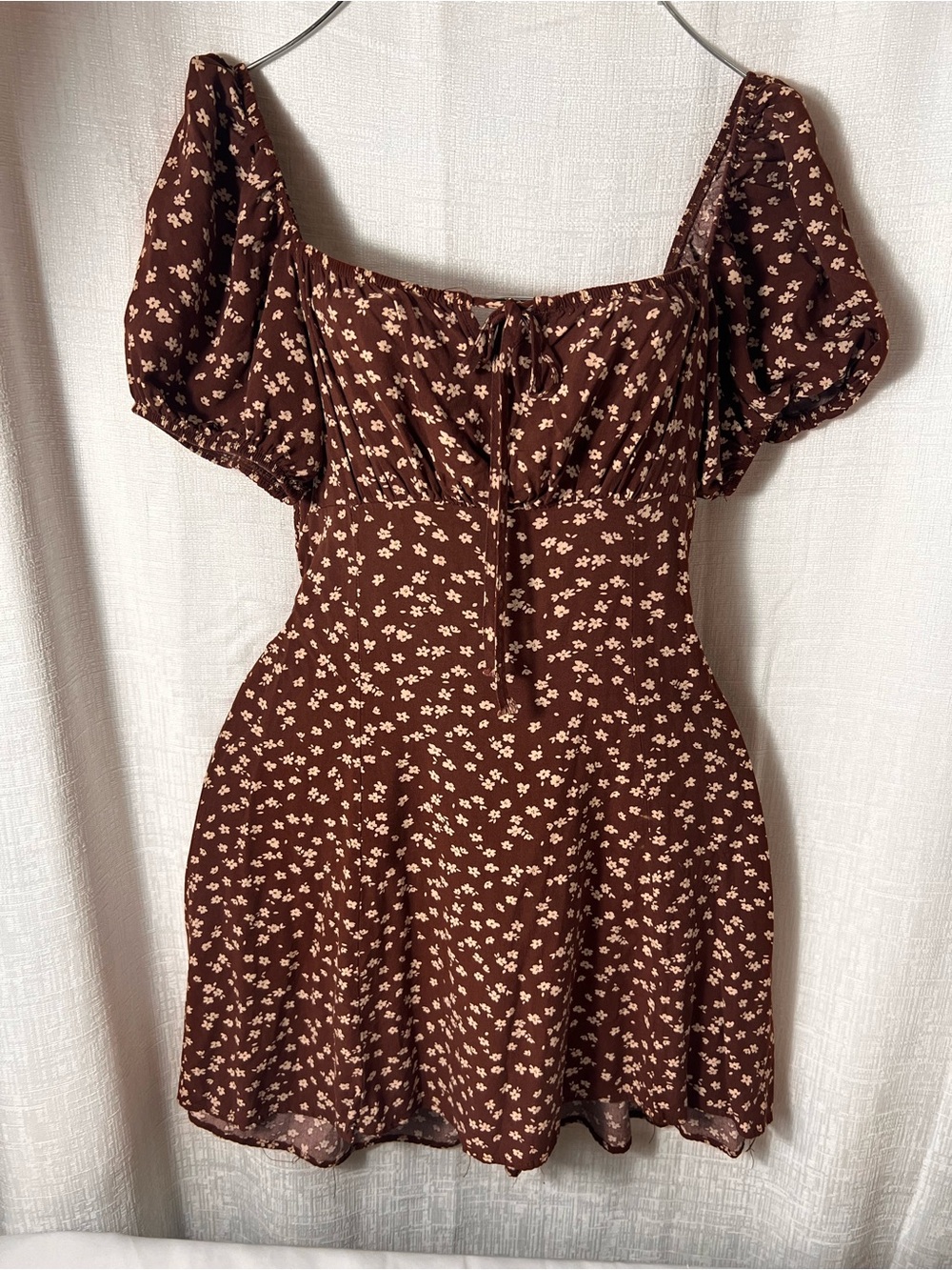 Dizzy Brown Mini Dress with Cream Floral Print SIZE LARGE